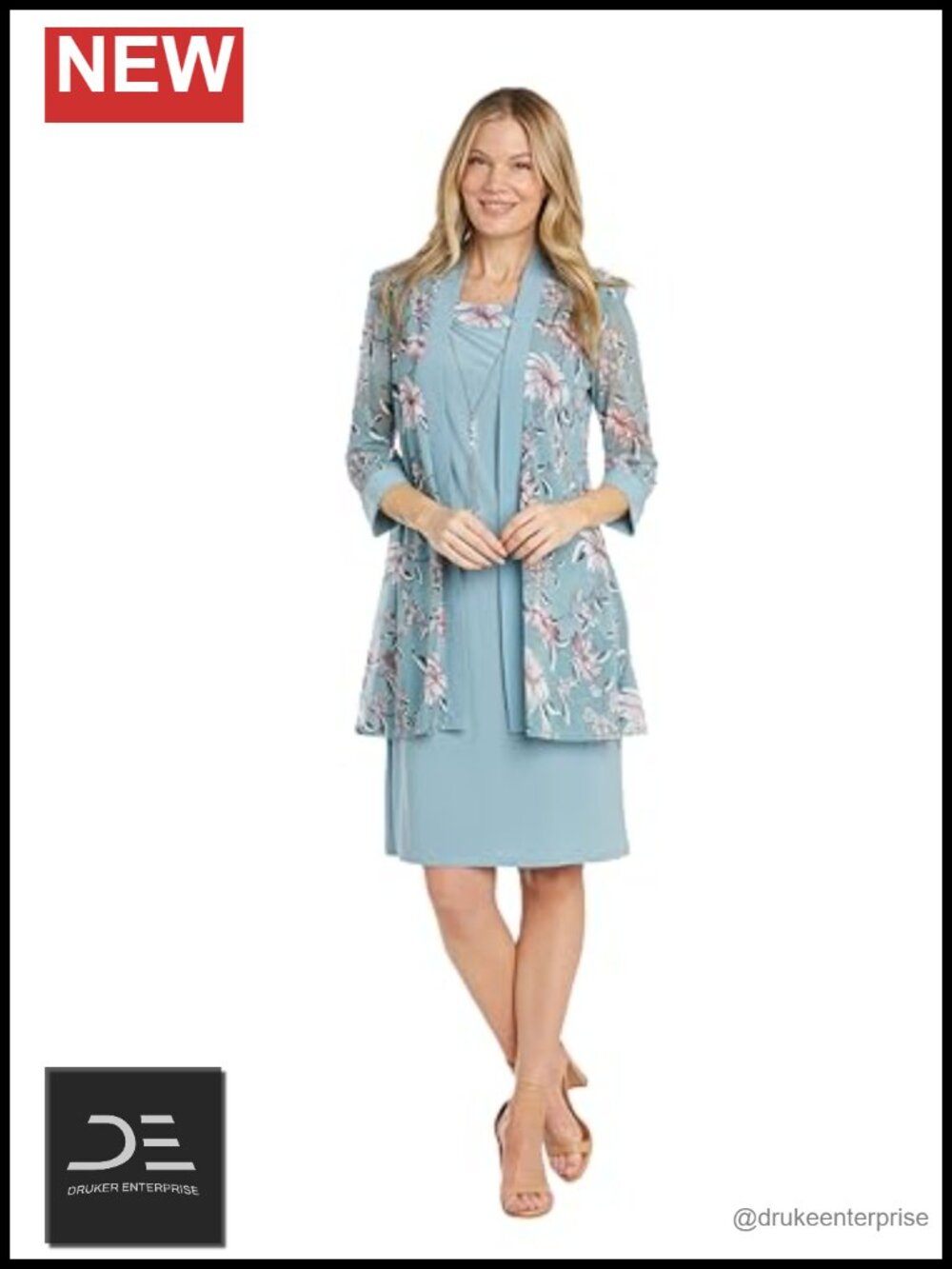 Sheath Dress with Sheer Jacket Detachable Necklace Formal 2-Piece Set